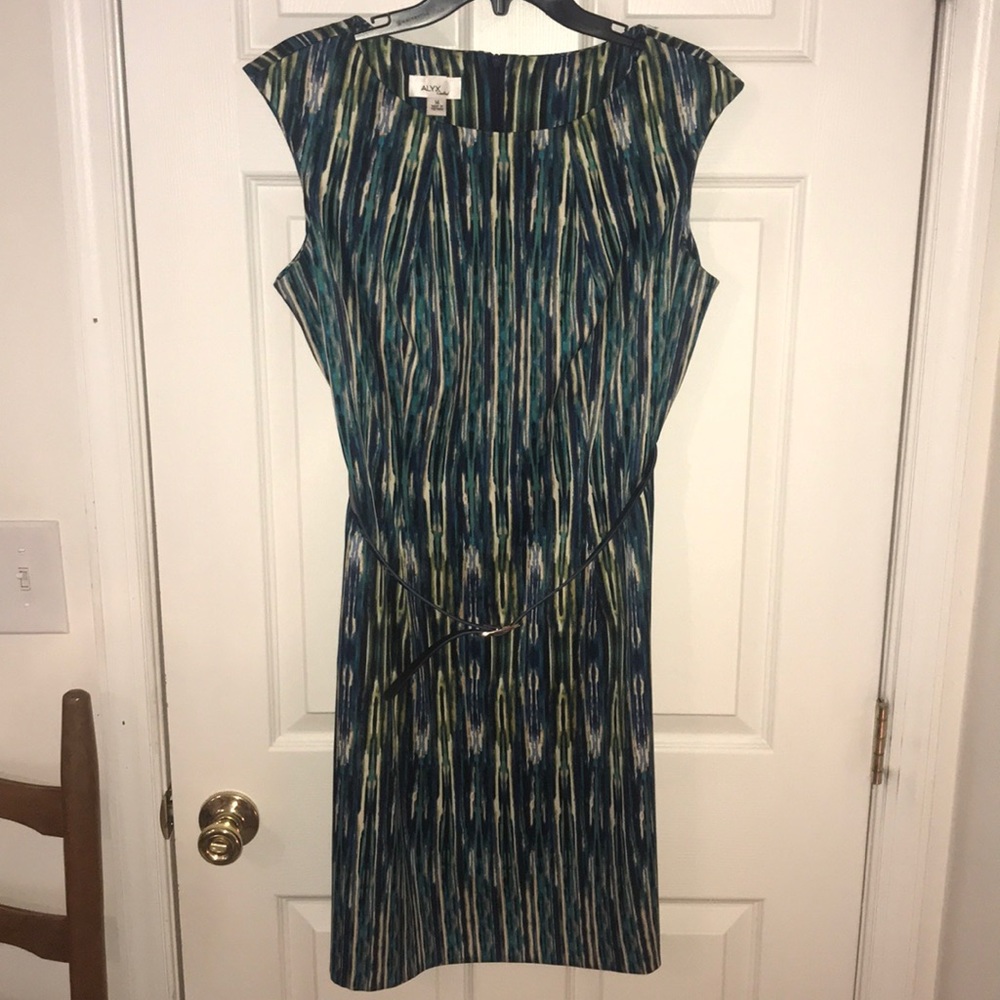 Print blue green dress
